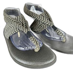 Sanuk Womens Yoga Sling Back Sandals Black Light Gray Soft Fabric Strap Size 10
